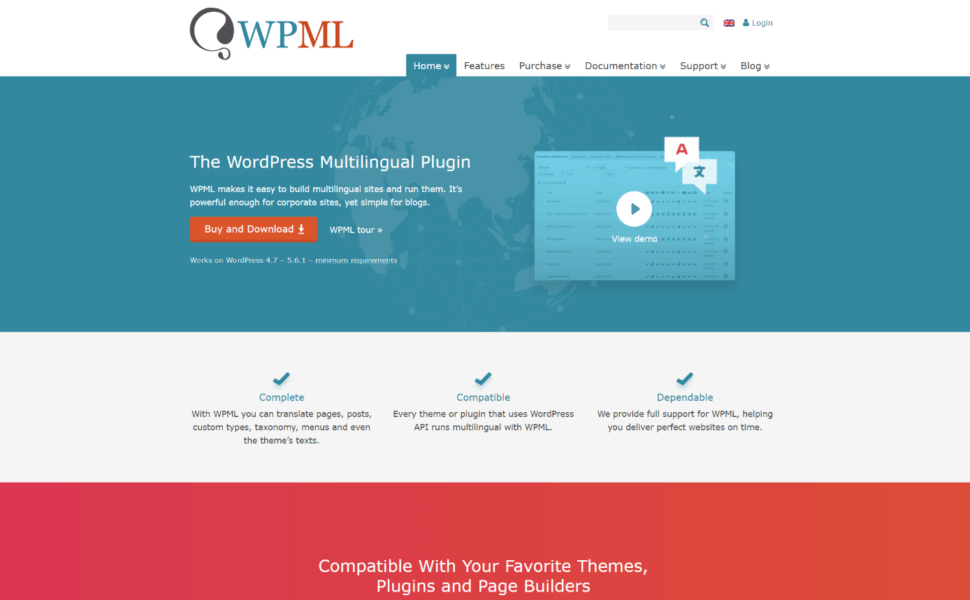 Screenshot der Website des WordPress-Plugins WPML