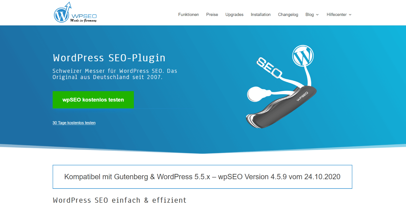 Screenshot der wpSEO-Website