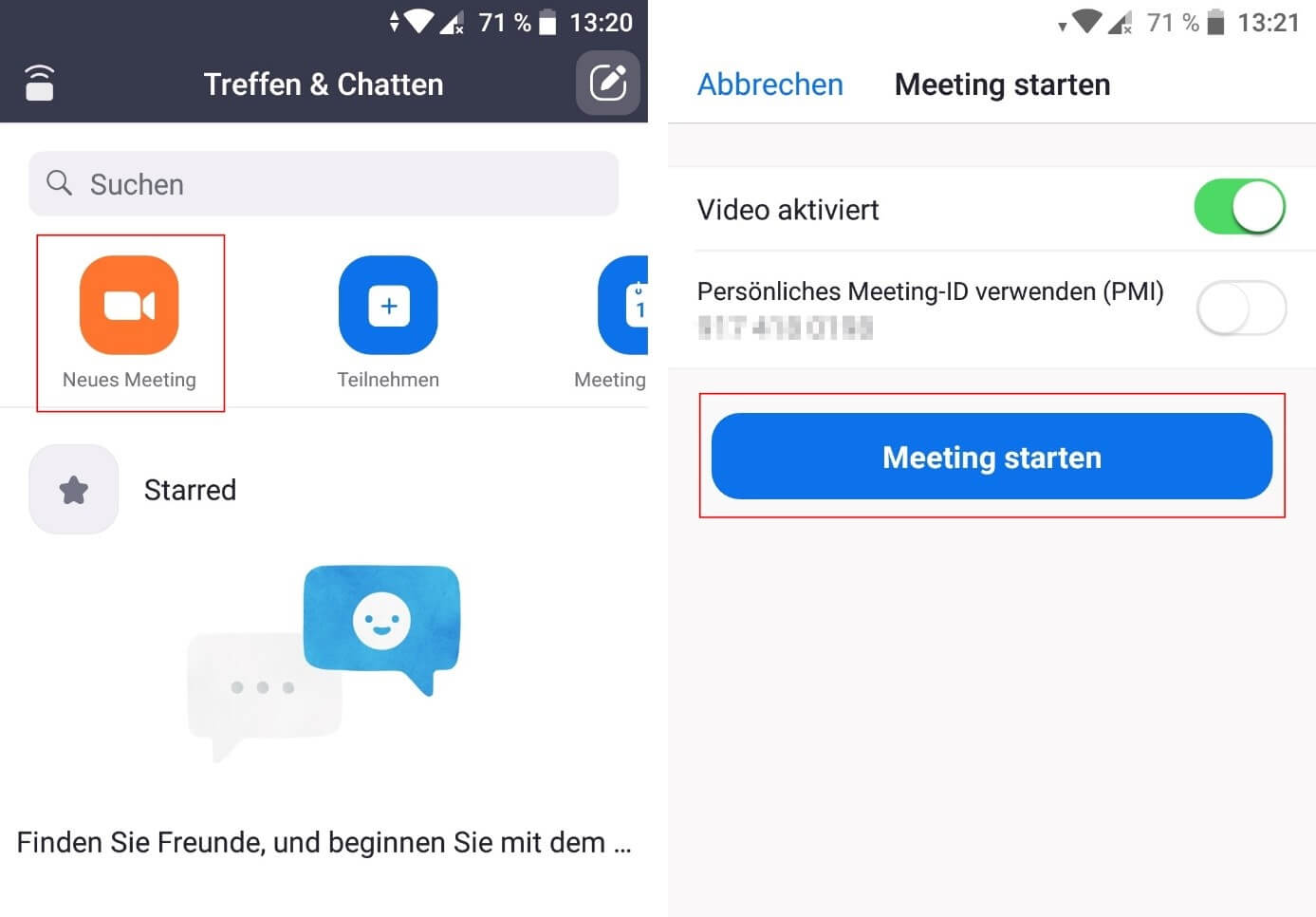 Meeting erstellen in der Zoom-App für Android