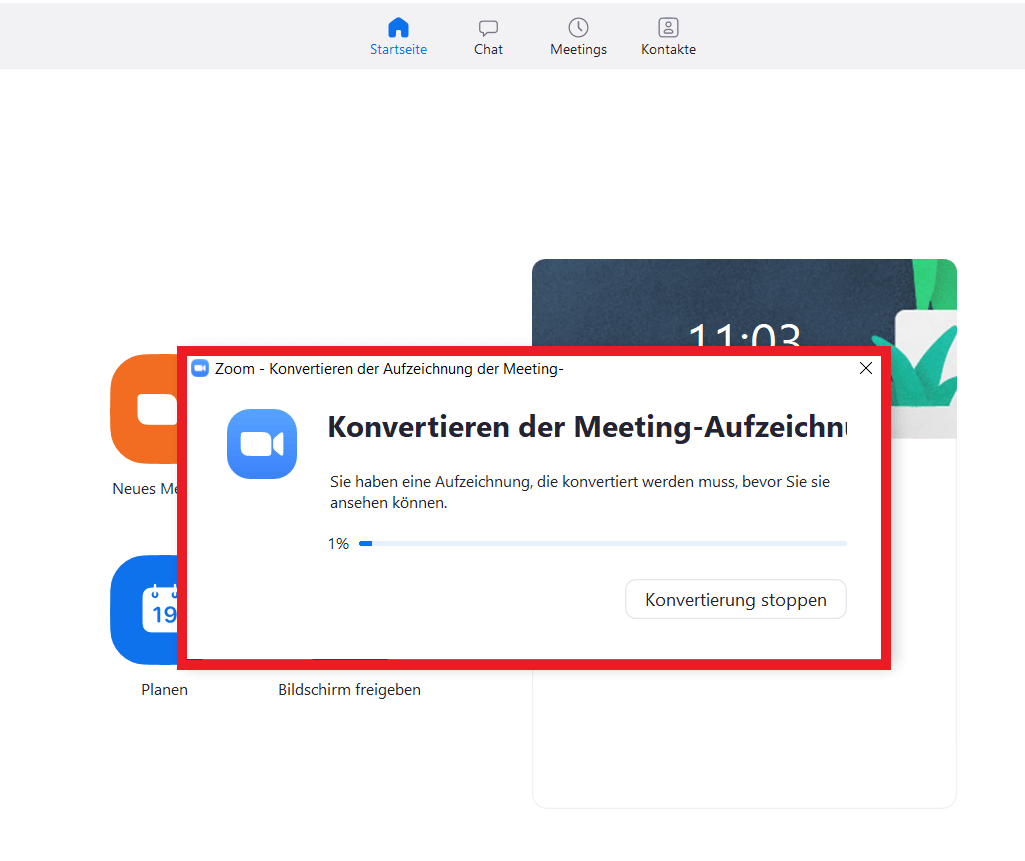 Zoom konvertiert die Meeting-Aufzeichnung automatisch in mp4-Format