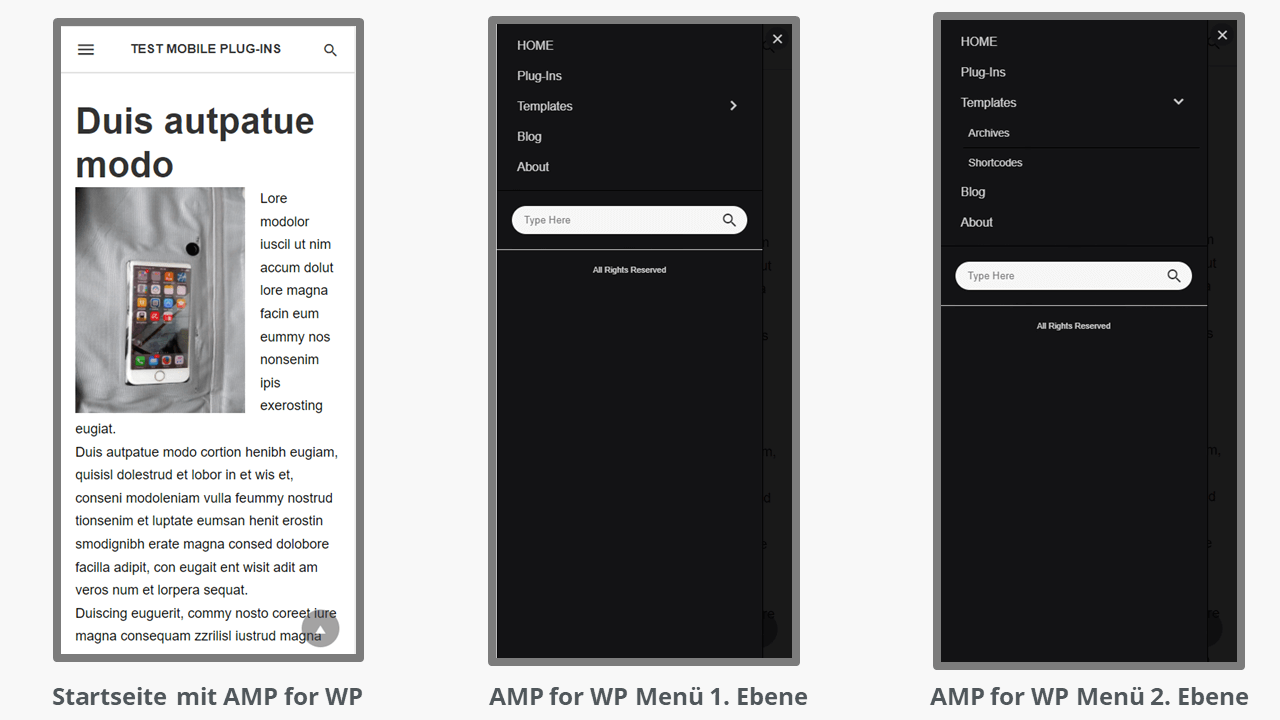 Die mobile Webseite mit installiertem WordPress-Plugin AMP for WP