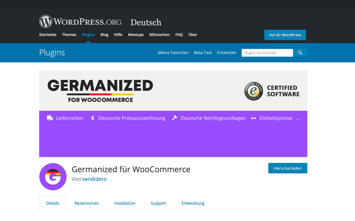 WooCommerce-Plugin Germanized auf WordPress.org