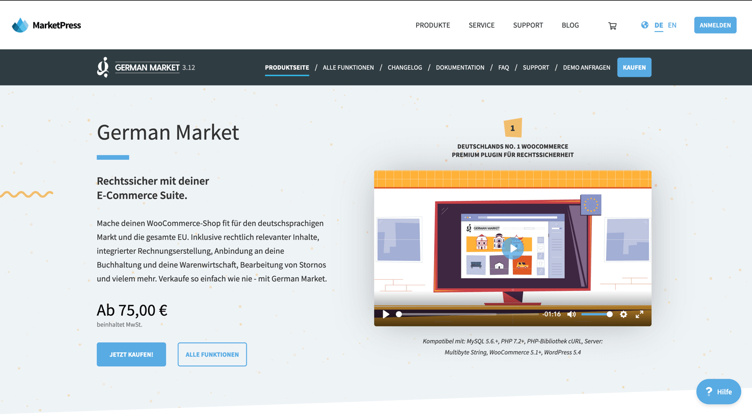 Webseite des WooCommerce-Plugins German Market von MarketPress