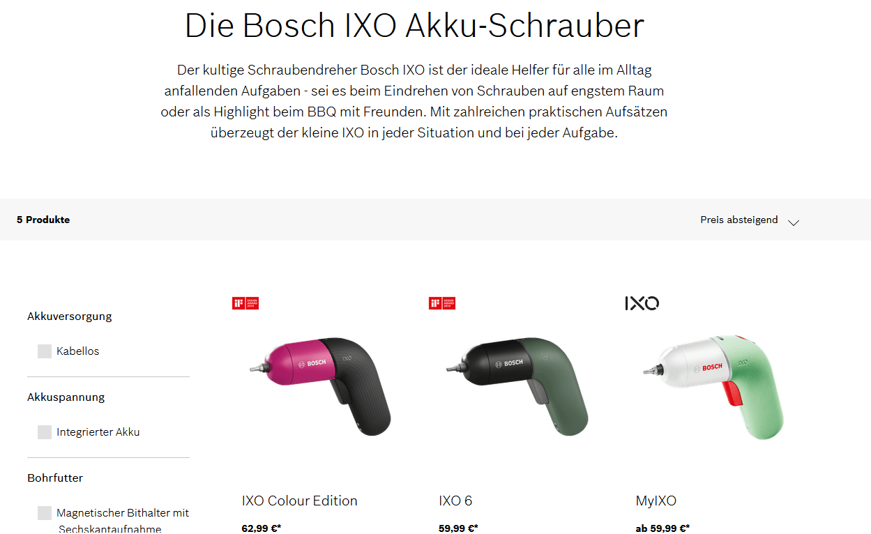 Akkuschrauber IXO im Online-Store von Bosch