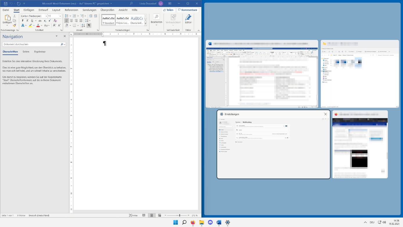 Windows-11-Bildschirm teilen: Vorschau mit umrandetem Fenster