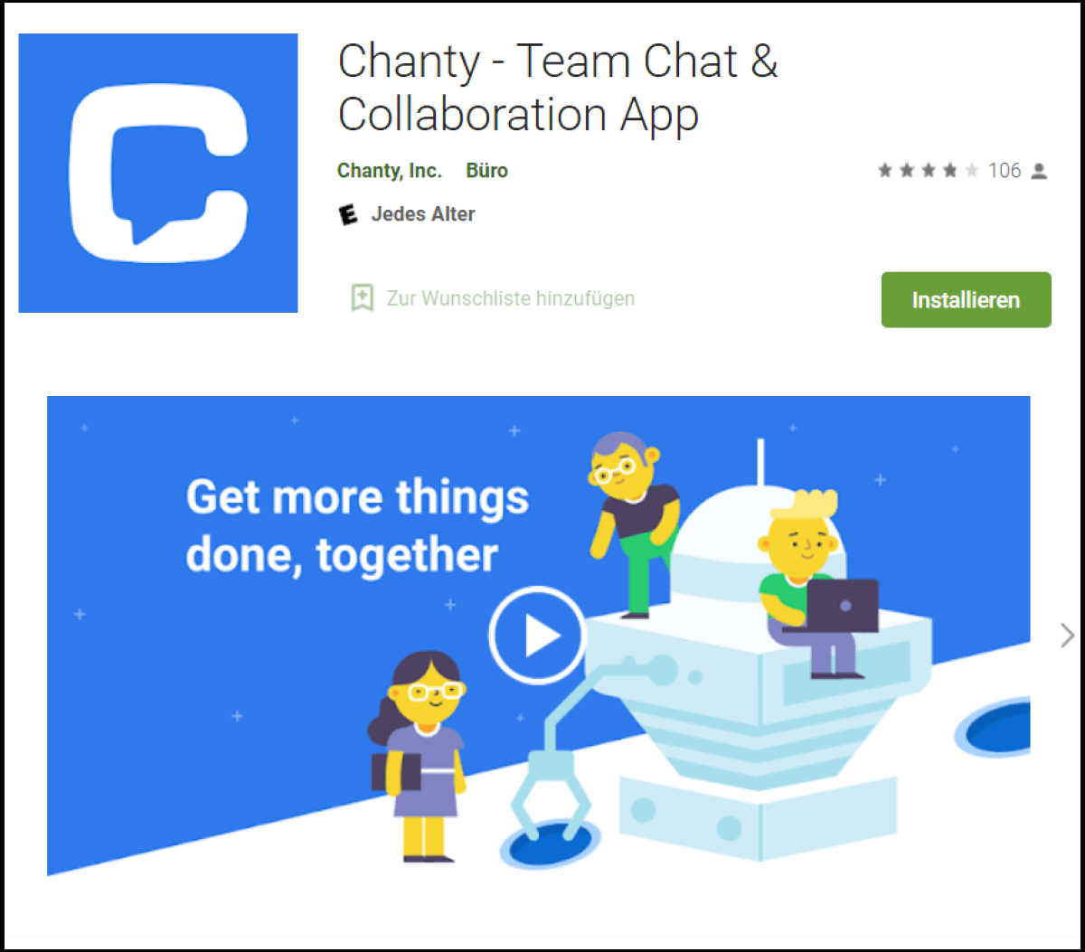 Download-Seite der Chat-Software Chanty im Google Play Store