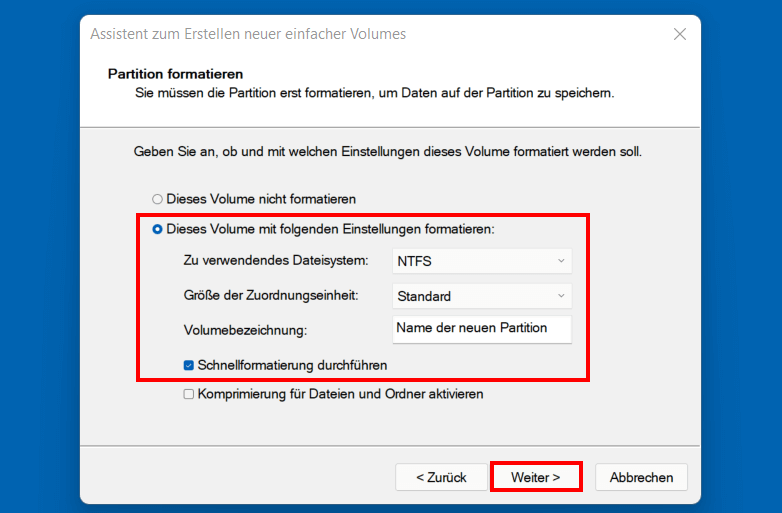 Festplatte partitionieren in Windows 11