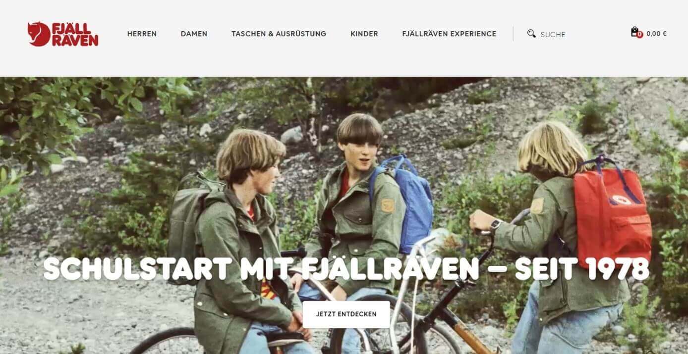 Die Homepage des Unternehmens Fjällräven
