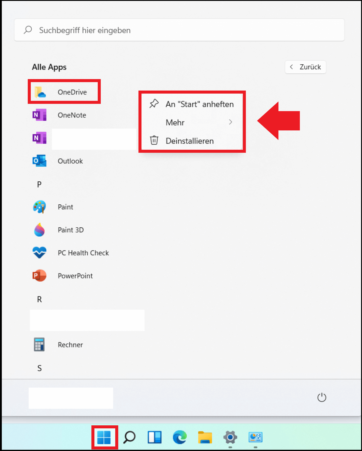 Alle installierten Apps im Windows-Startmenü