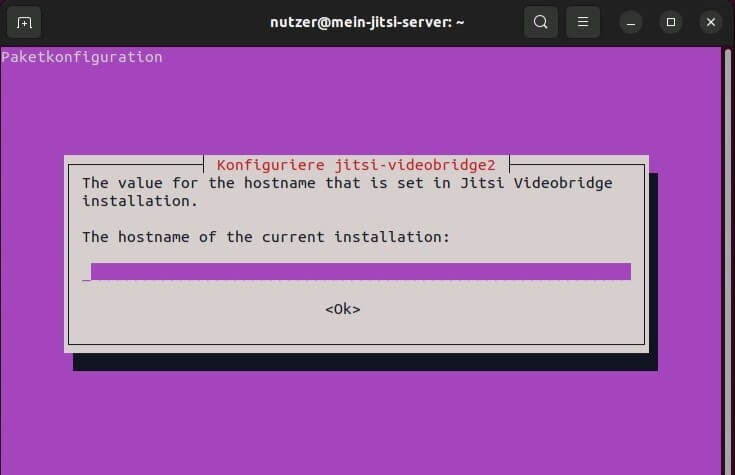 Jitsi-Server-Installation: Angabe des Hostnamens
