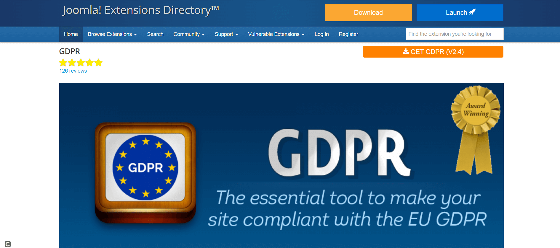 Website-Screenshot des Joomla-Plugins GDPR