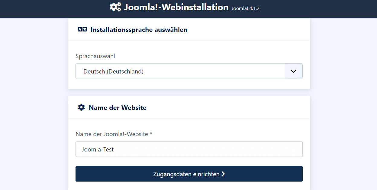 Joomla-Webinstallation im Browser