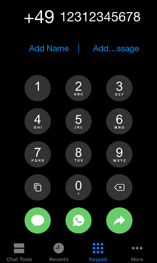 Keypad in der iOS-App Click to Chat