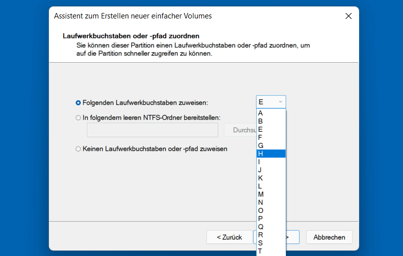 Laufwerkbuchstaben zuordnen in Windows 11