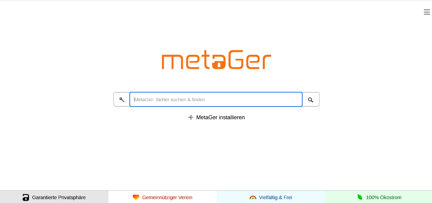 Screenshot der Startseite von MetaGer