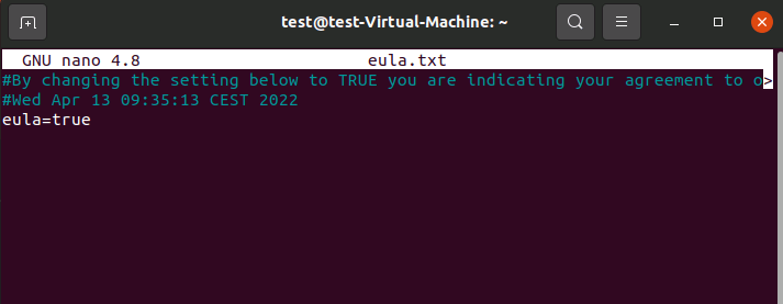 Minecraft-Server-EULA: Bestätigung im Ubuntu-Terminal