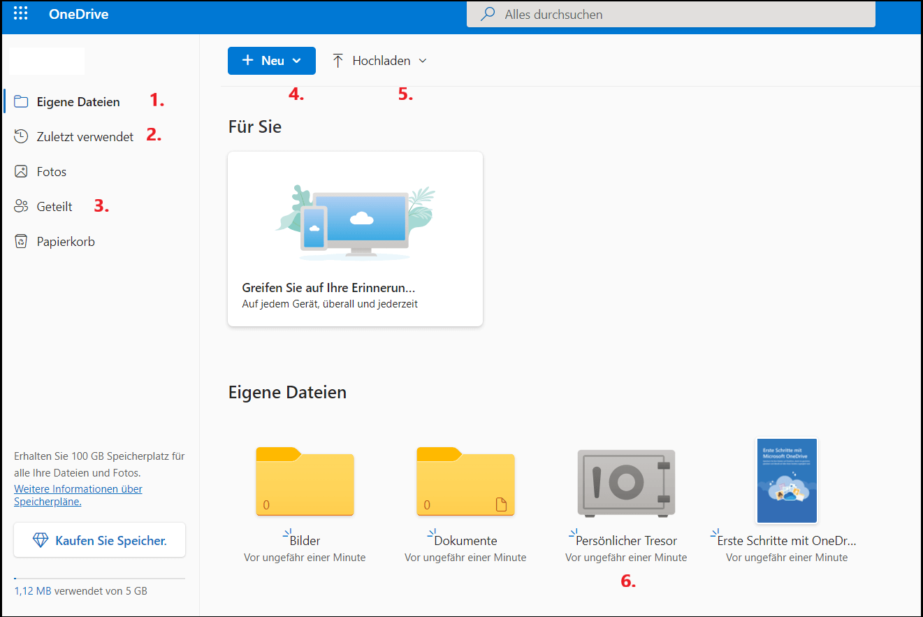 Screenshot des OneDrive-Menüs mit einem Microsoft-Account