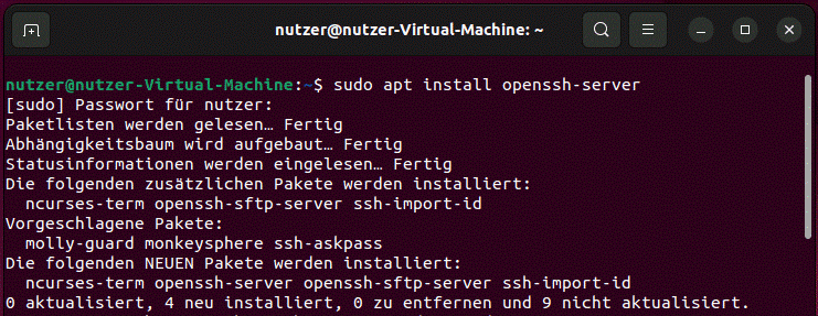 OpenSSH-Installation im Ubuntu-Terminal
