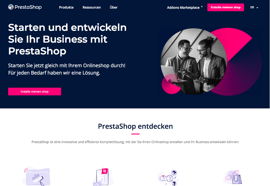 Screenshot der PrestaShop-Website