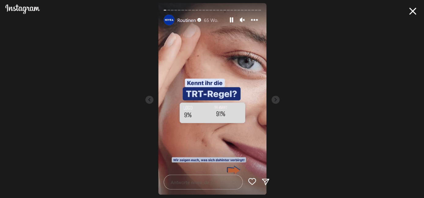 Screenshot eines Instagram-Posts von Nivea mit Umfrage