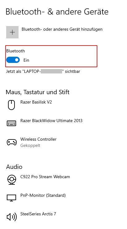 Screenshot im Geräte-Manager der Bluetooth-Einstellungen