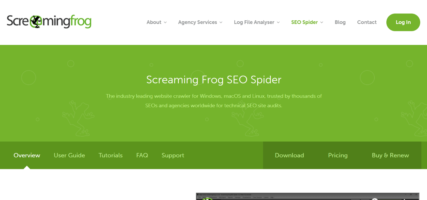 Screenshot des SEO-Tools von Screaming Frog