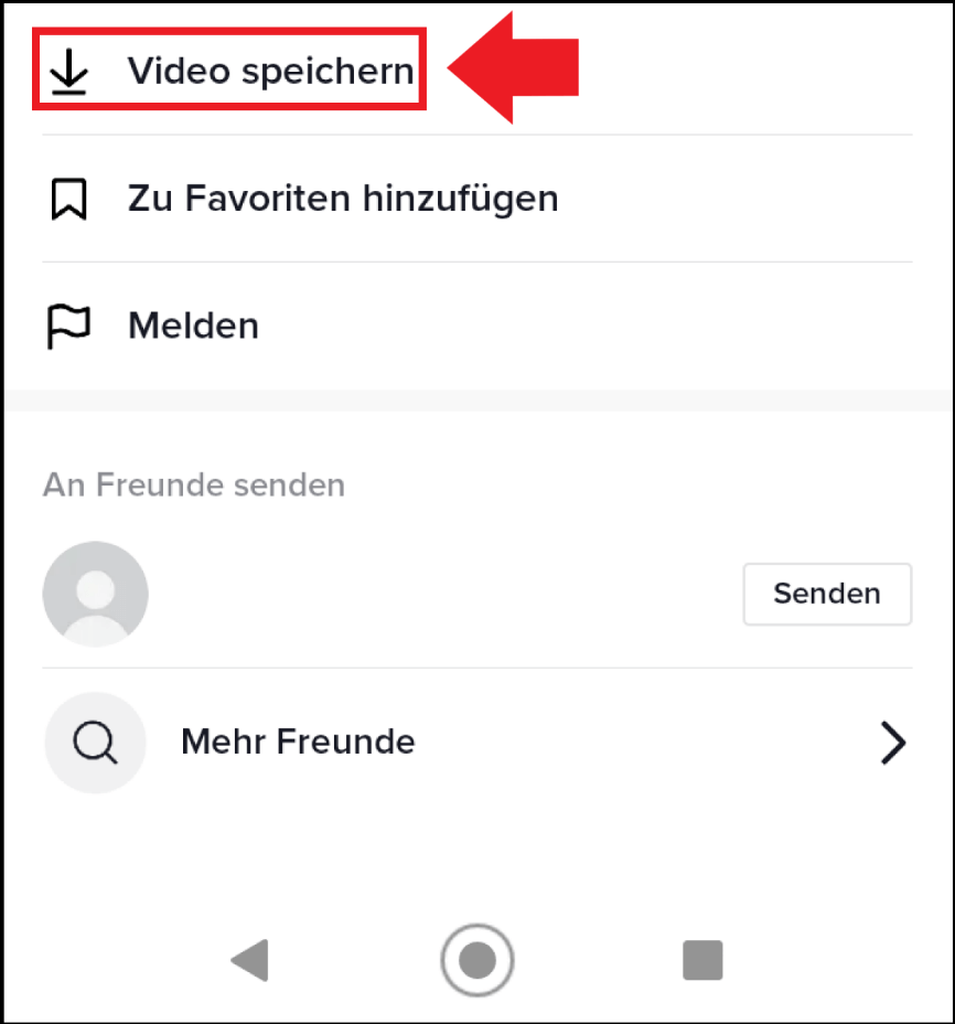 Die Download-Funktion „Video speichern“ in einem TikTok-Videomenü