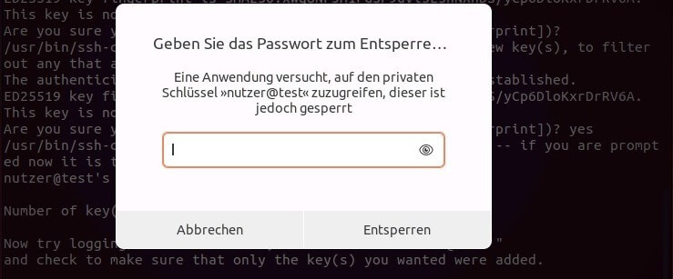 Ubuntu-SSH-Key: Passphrase eingeben