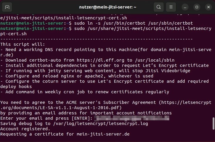 Ubuntu-Terminal: Zertifikat erstellen mit Certbot
