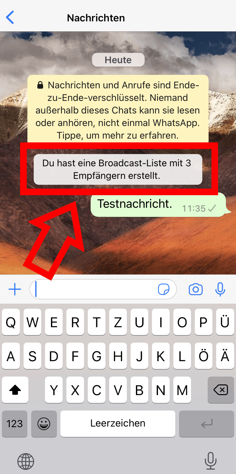 iPhone-Screenshot einer Broadcast-Liste auf WhatsApp