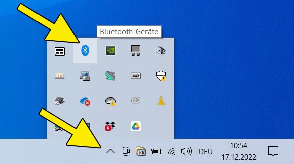 Screenshot Windows 10: Info-Center und das Bluetooth-Symbol