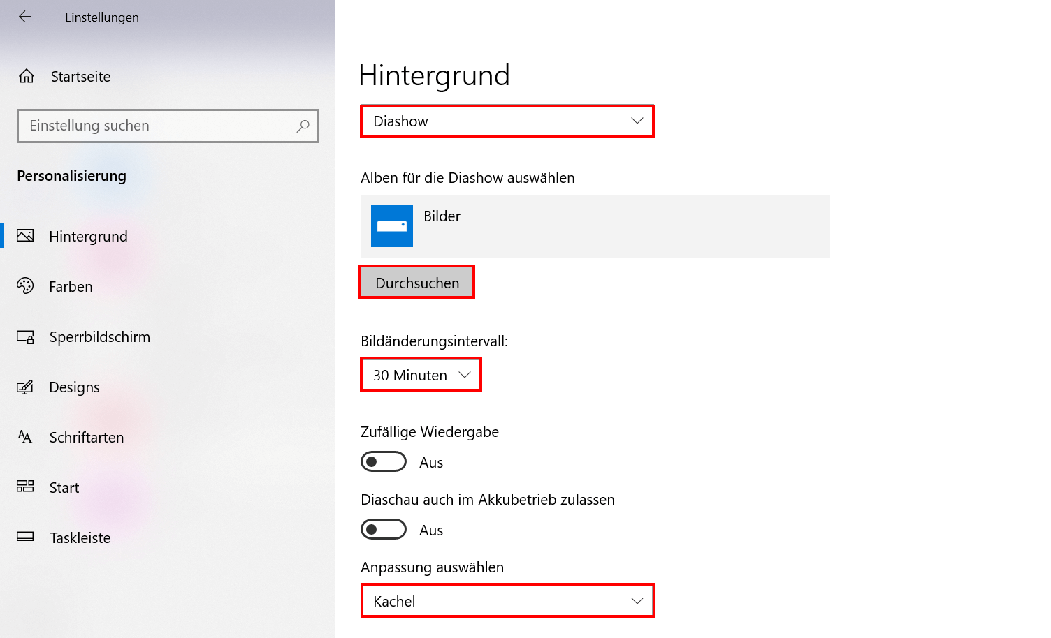 Windows 10: Desktop-Hintergrund ändern (Diashow)