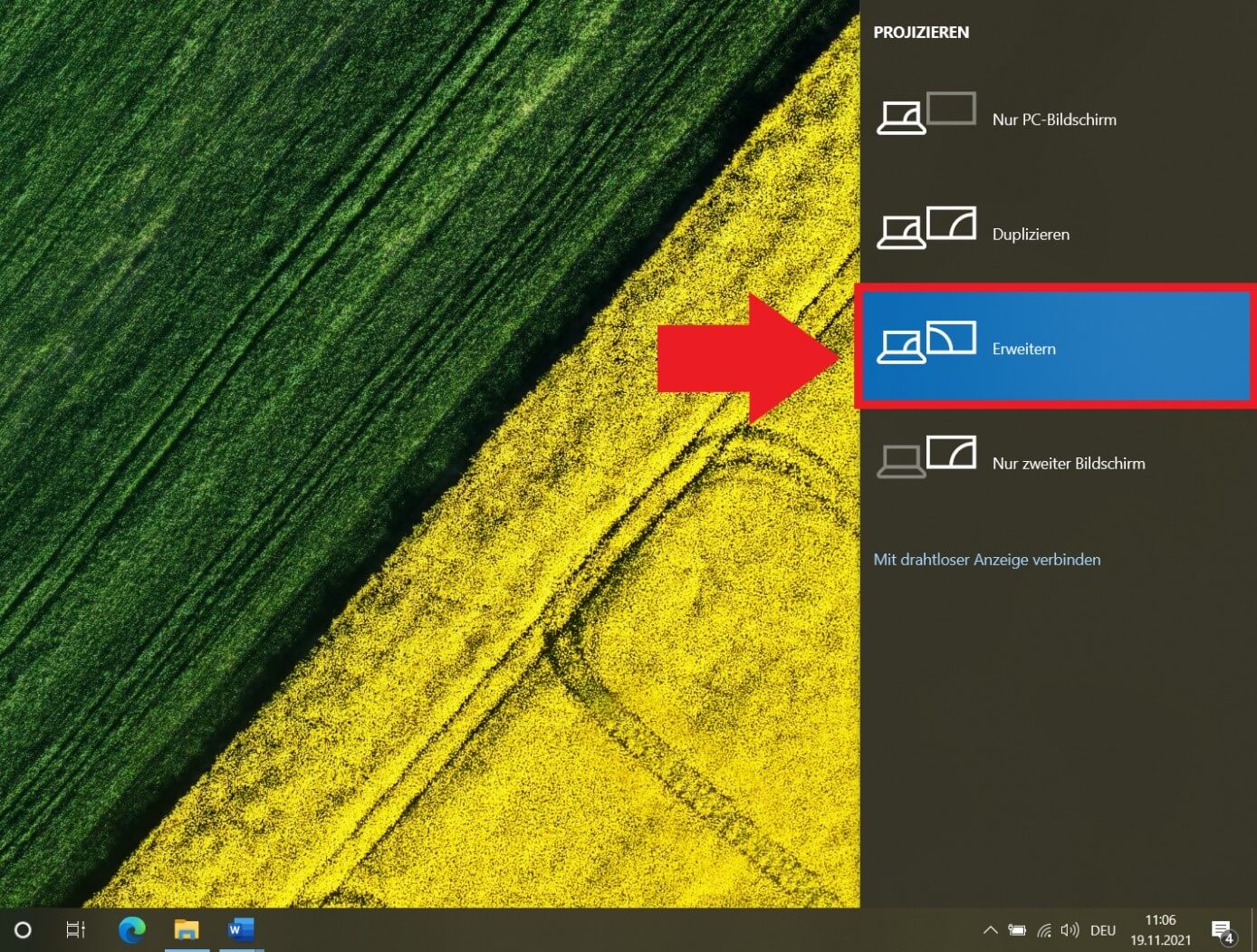 Windows 10: Schnellmenü mit Optionen die Nutzung von Anzeigegeräten