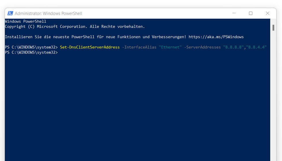 Windows 11: DNS-Serveradresse ändern via PowerShell