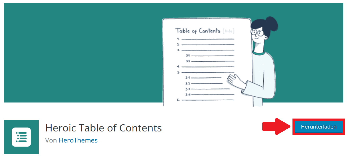 Downloadseite für das Plugin „Heroic Table of Contents“