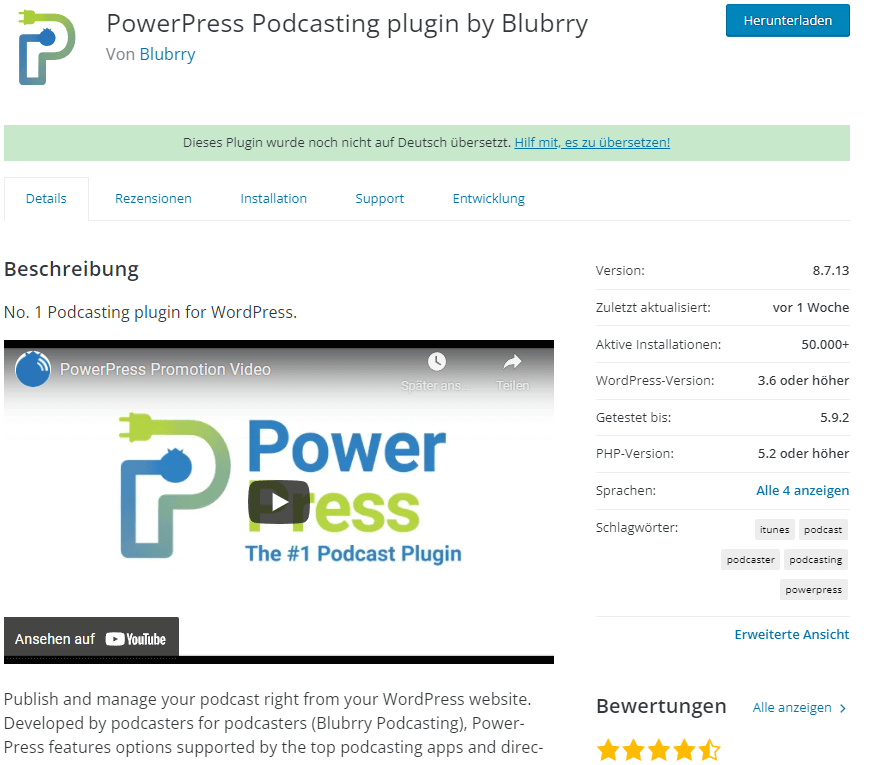 Screenshot des PowerPress WordPress Plugins