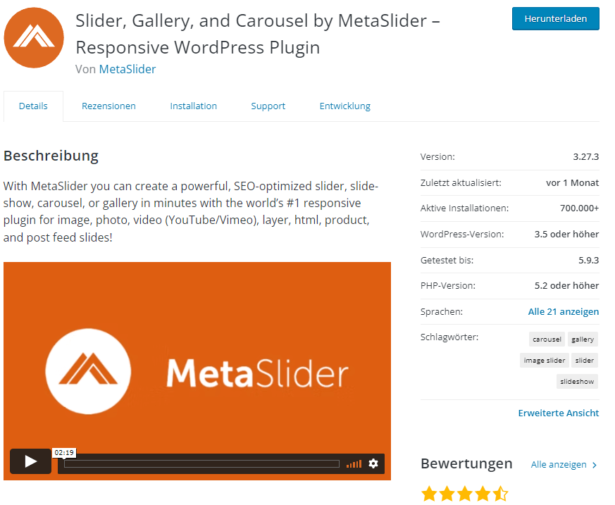 Screenshot des MetaSlider WordPress-Plugins