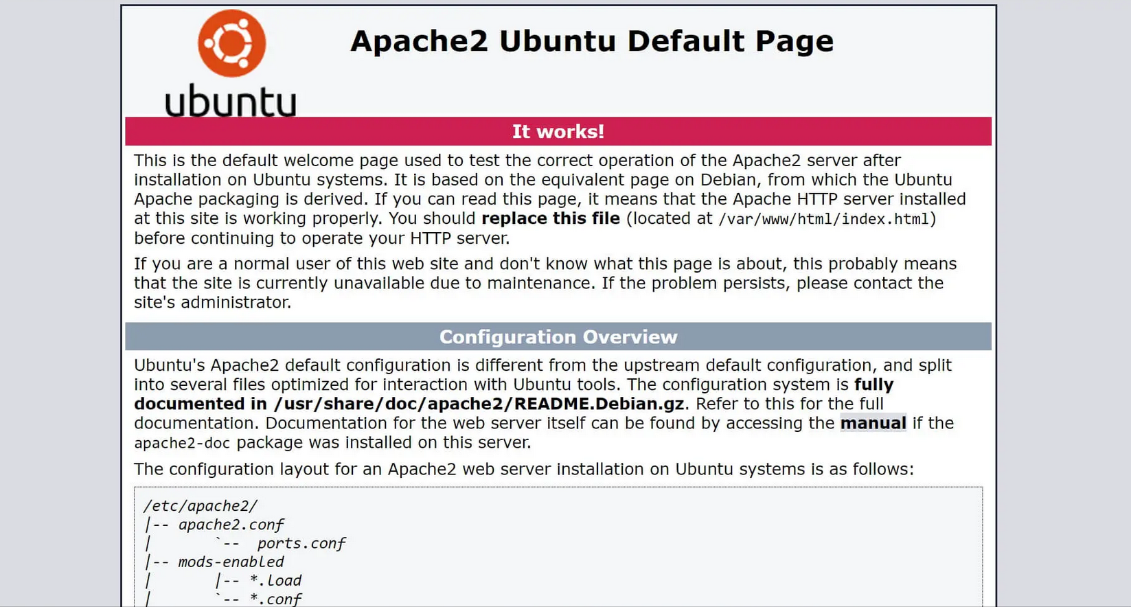 Webbrowser: Apache-Startseite unter Ubuntu