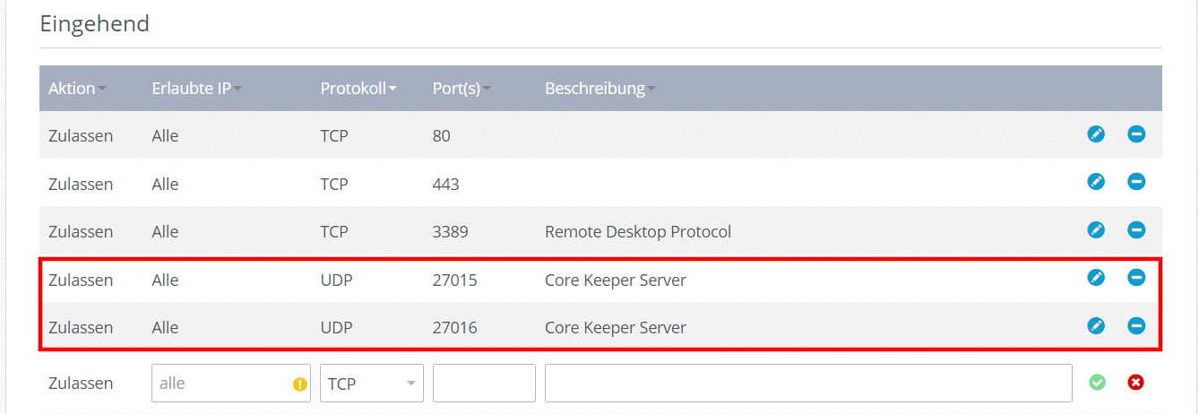 Core-Keeper-Server: Ports freigeben im IONOS Cloud Panel