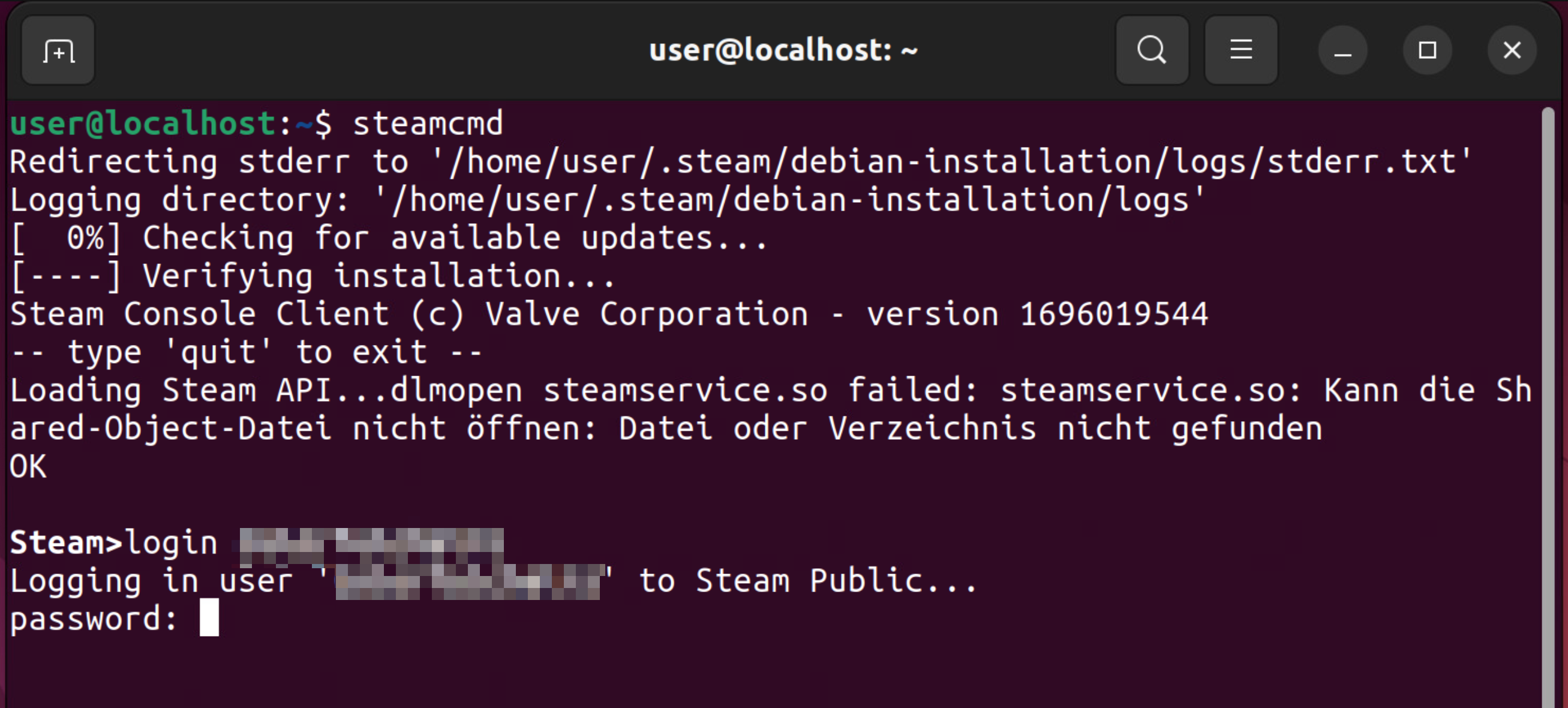 SteamCMD Anmeldung SteamCMD Anmeldung