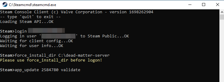 SteamCMD: „Dead Matter“-Server-Installation