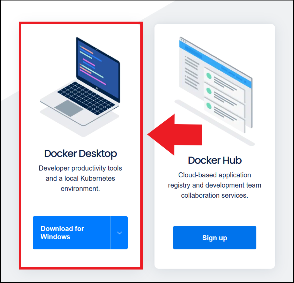 Abbildung der Docker-Website mit Download-Option für Docker Desktop