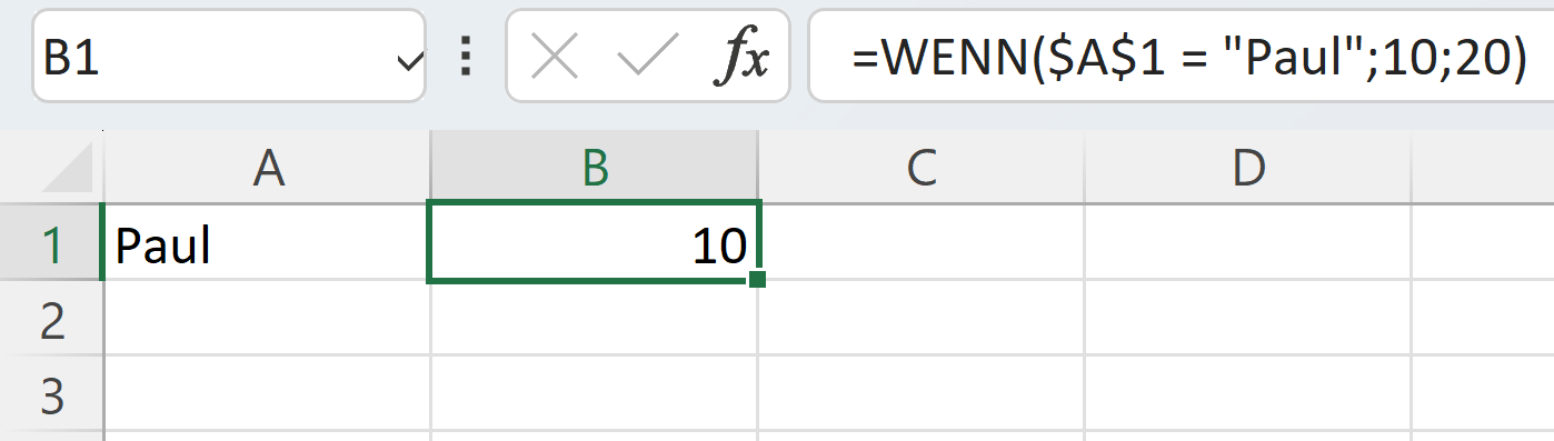 WENN-Funktion in Excel mit Auswahlliste