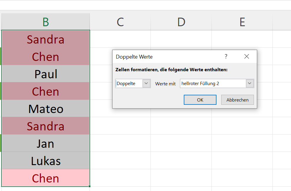 Excel: Doppelte Werte markieren