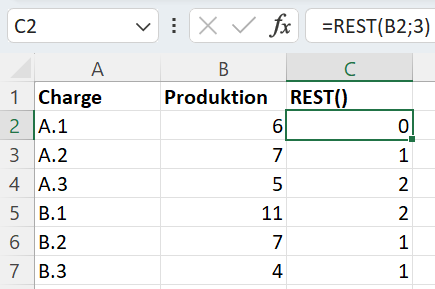 Excel: Restmengen-Berechnung