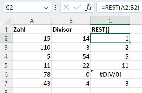 Excel-Mod-Funktion: Fehlermeldung #DIV/0!