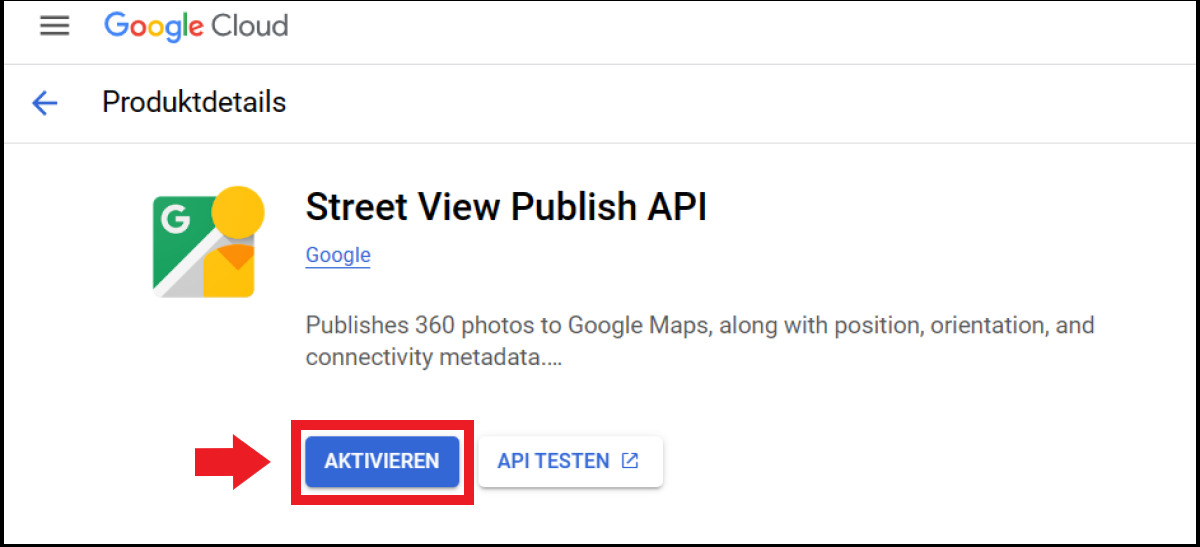 Google Maps API Aktivierung