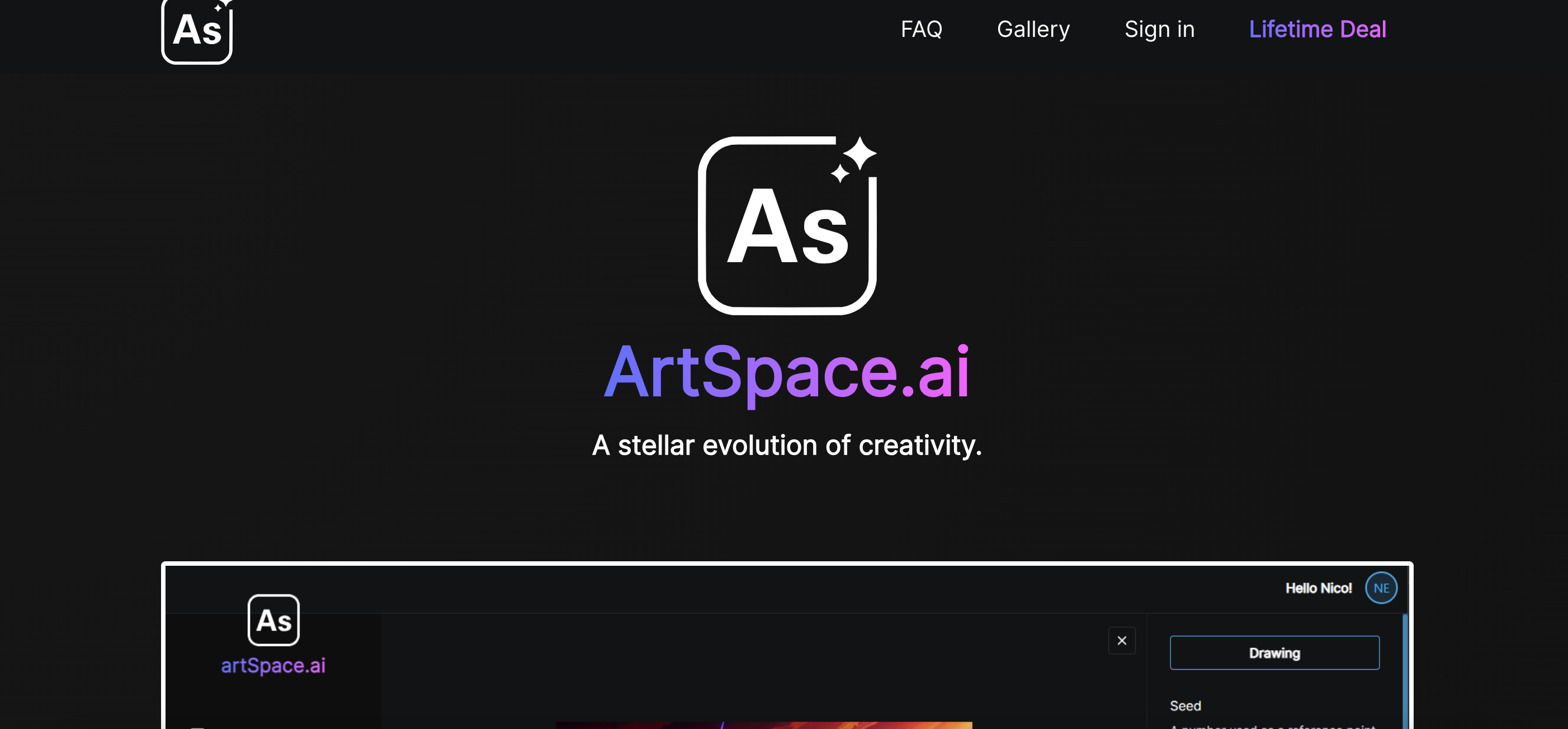 Screenshot der Homepage von ArtSpace.ai