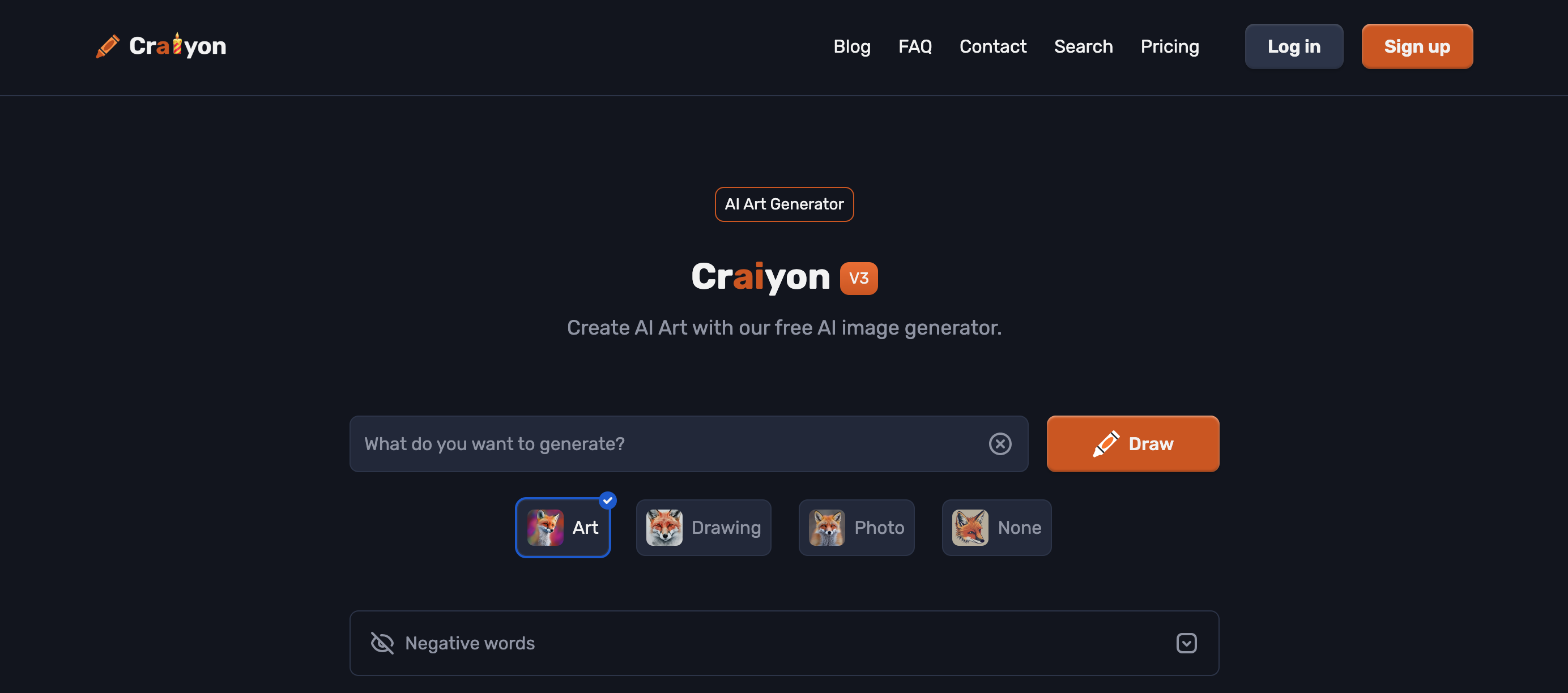 Screenshot der Homepage von Craiyon