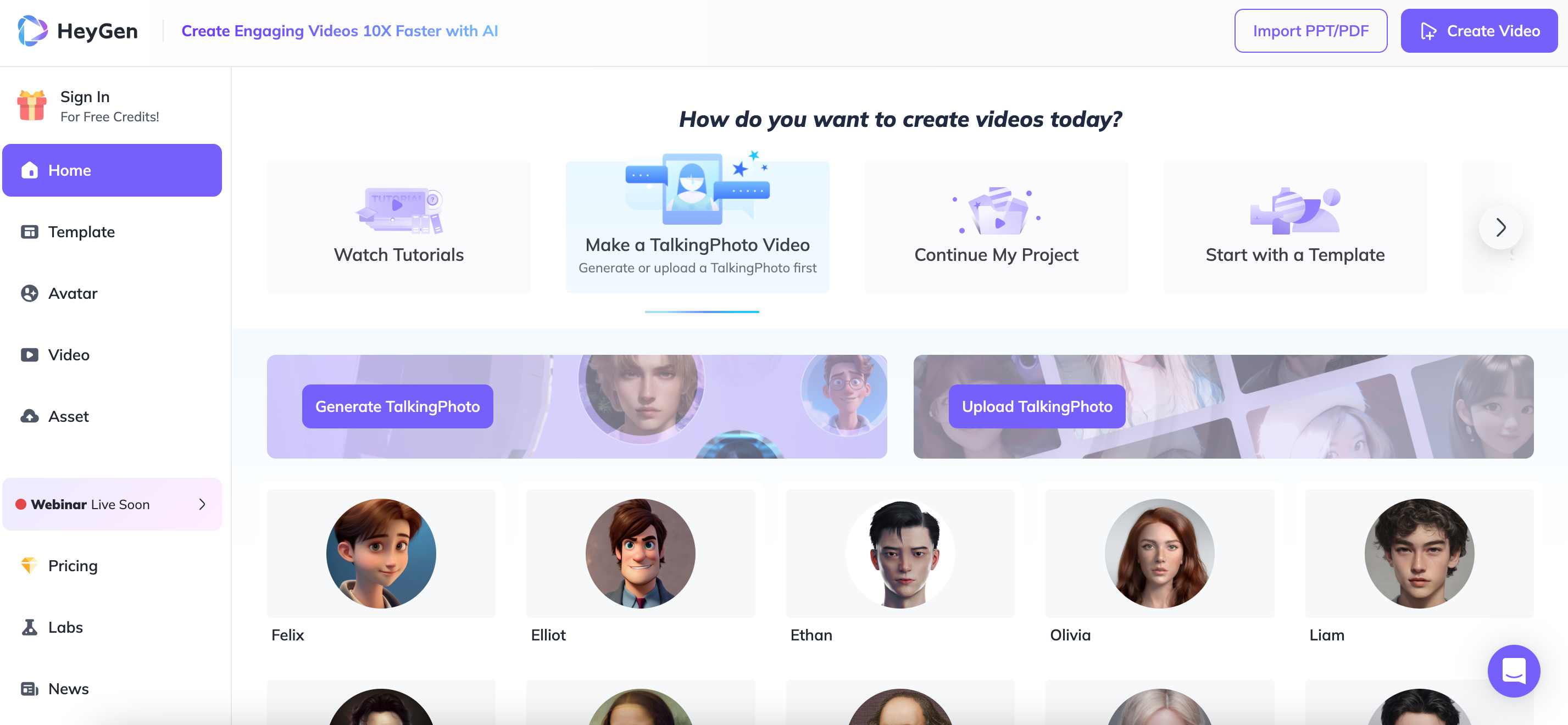 Screenshot der Homepage von HeyGen Screenshot der Homepage von HeyGen